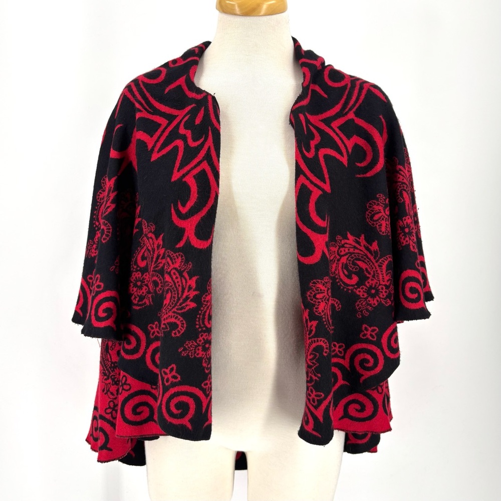 Sakkas Red and Black Balie Reversible Paisley Printed Shawl Style Cardigan, OS